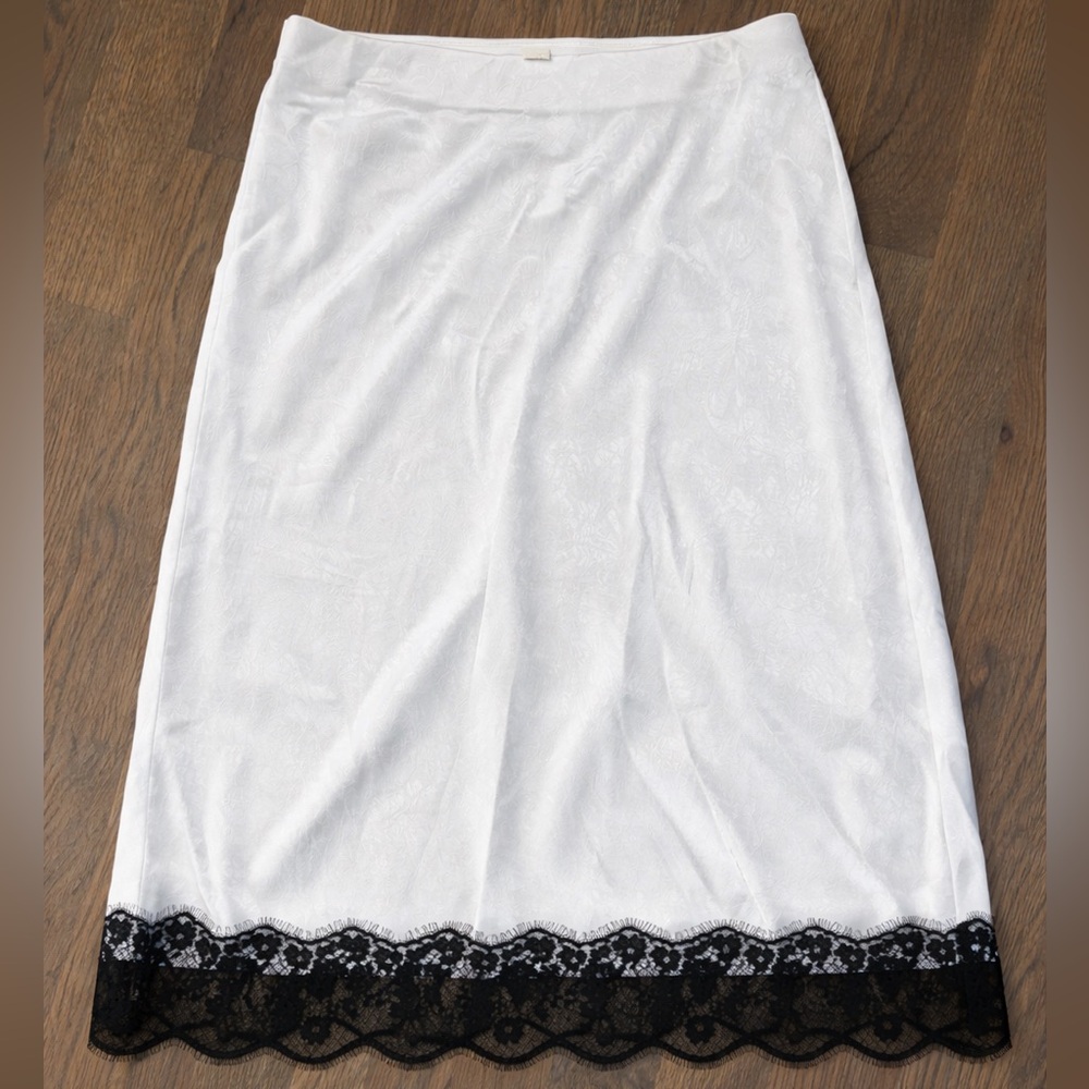 a new day White Midi Slip Skirt with Black Lace Trim